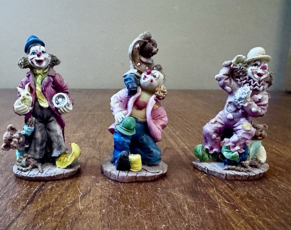 Lot of 3 Vintage Circus Clown Figurines Bears Porcelain Style Collectible Decor